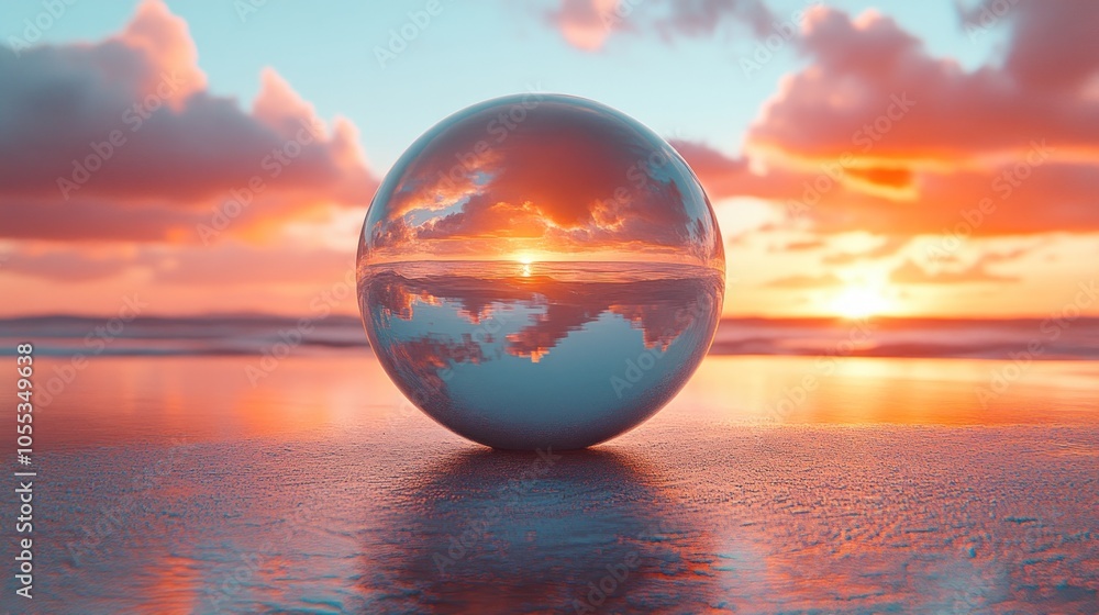 A Crystal Ball Reflecting a Sunset Over a Beach A Crystal Ball Reflecting a Sunset Over a Beach