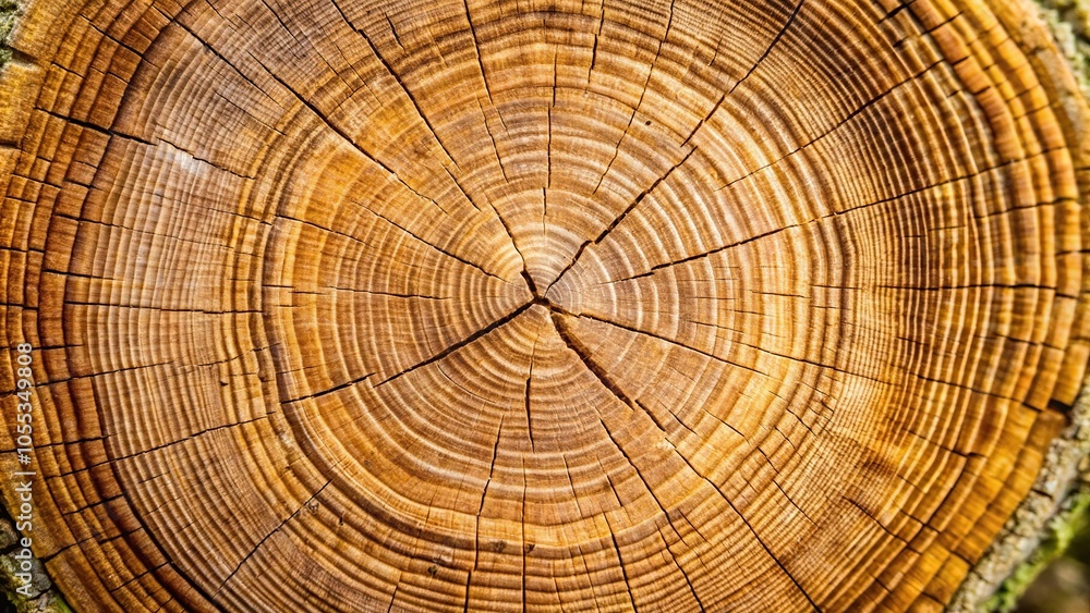Close-up of the cambium layer of a mature tree trunk where new tree rings are growing with visible signs of wood growth and cell division, earthy, natural