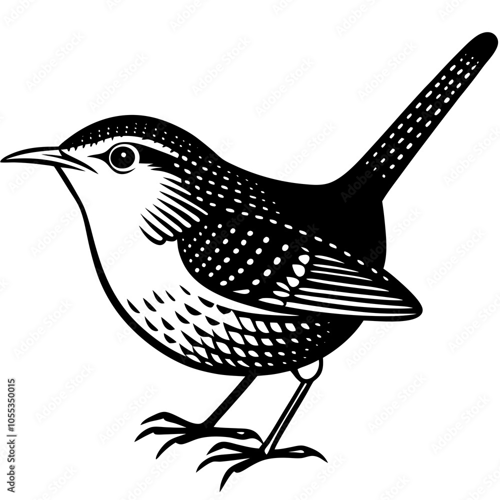 Obraz premium Eurasian Wren Silhouette vector illustration on a white background