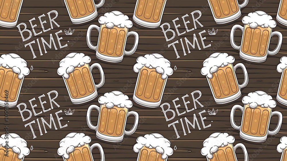 Seamless pattern with beer and hand-drawn lettering. Vector cartoon Illustration. Seamless pattern with beer and hand-drawn lettering. Vector cartoon Illustration.