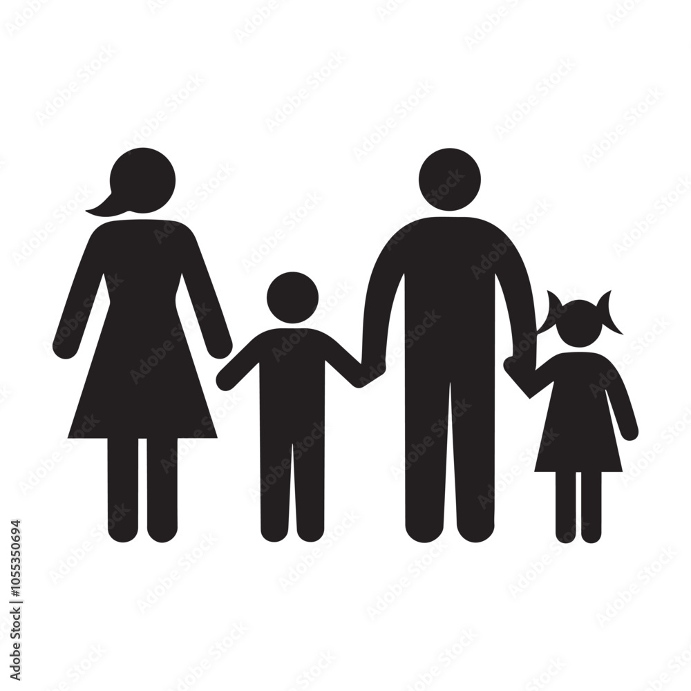 Vector illustration of a family icon set with silhouettes of a mother, father, child, and other family members representing love and unity Vector illustration of a family icon set with silhouettes of a mother, father, child, and other family members representing love and unity