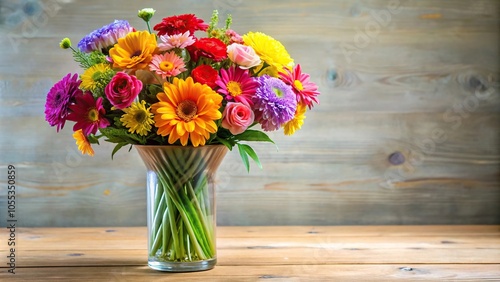 Colorful bouquet of long-stemmed flowers arranged in a decorative vase, blossoms, arrangement, present