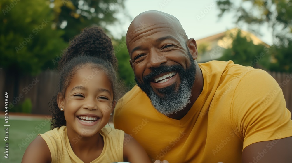 Joyful bonding moments between a father and daughter in a sunny backyard during summer Joyful bonding moments between a father and daughter in a sunny backyard during summer