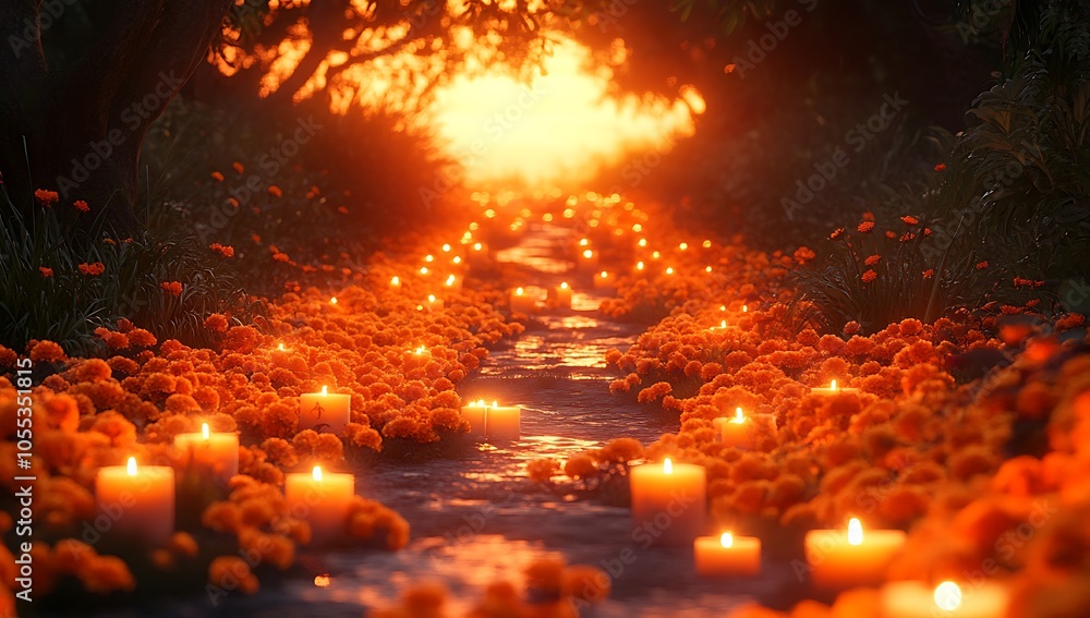 Pathway Illuminated with Candles and Adorned with Flowers Pathway Illuminated with Candles and Adorned with Flowers
