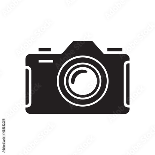 Compact digital camera icon with lens and flash on white background