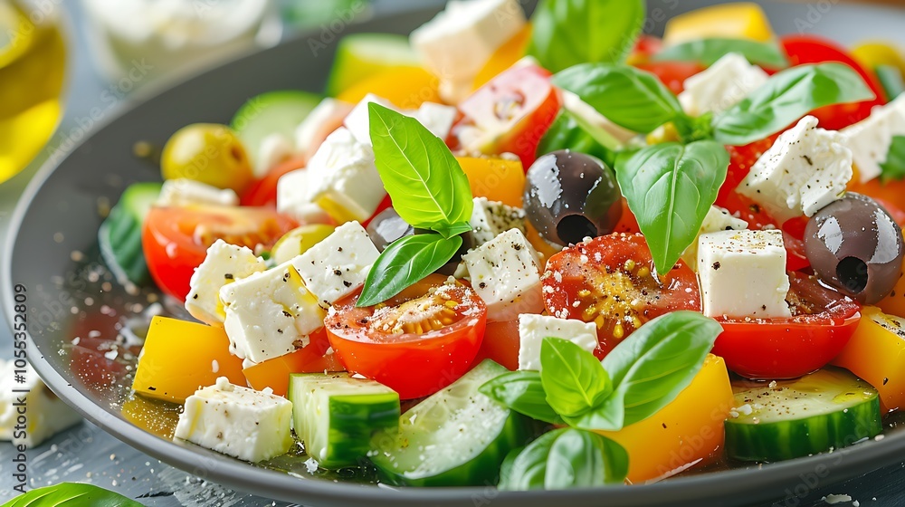 salad with feta cheese tomatoes pepper cucumber olives oregano and olive oil salad with feta cheese tomatoes pepper cucumber olives oregano and olive oil