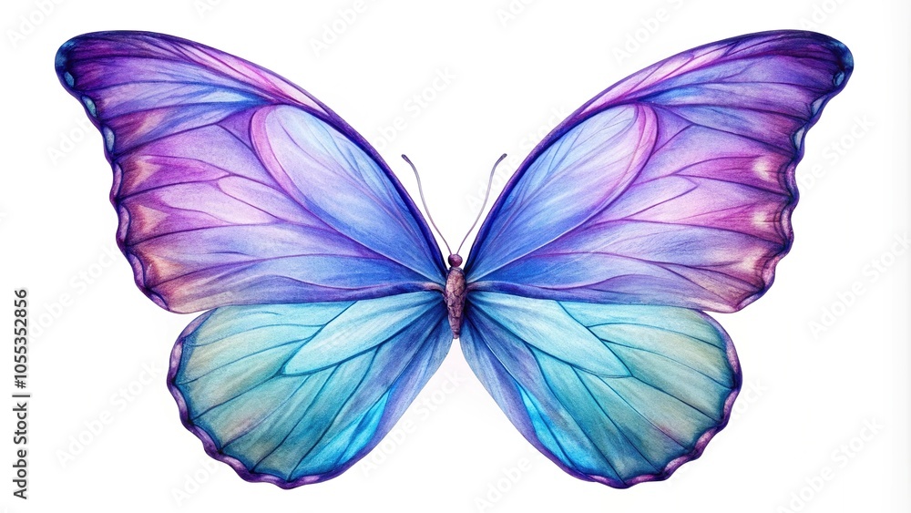 Delicate butterfly wings in shades of blue and purple dancing across a soft white background, wallpaper, elegant design, butterflies Delicate butterfly wings in shades of blue and purple dancing across a soft white background, wallpaper, elegant design, butterflies