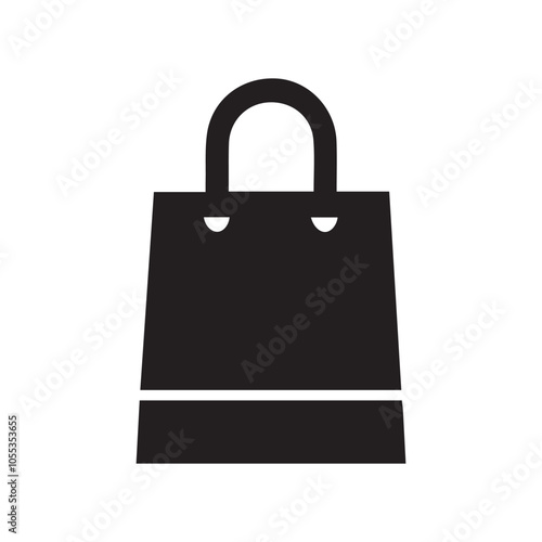 Shopping bag icon. Black, minimalist icon isolated on white background. Paper bag simple silhouette. Web site page and mobile app design vector element.