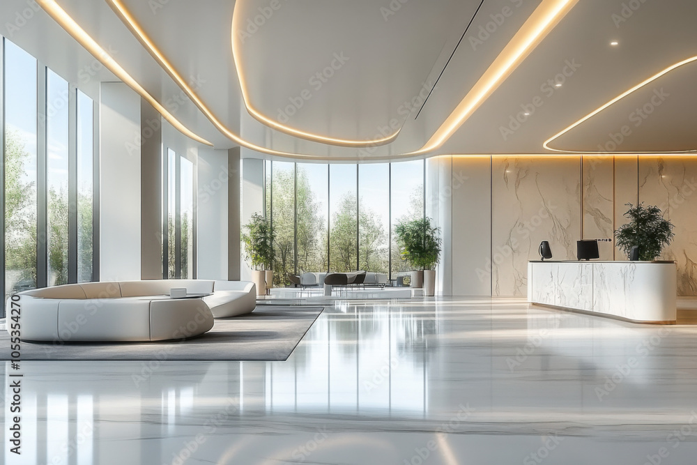 Fototapeta premium Luxury office interior design for a modern working background, open space office with a modern design, indoor office building