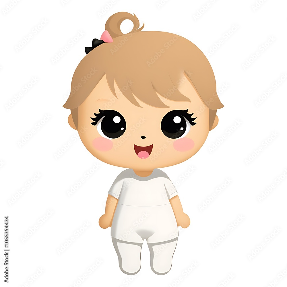 Cute cartoon baby girl with blonde hair and big eyes wearing a white onesie. Cute cartoon baby girl with blonde hair and big eyes wearing a white onesie.