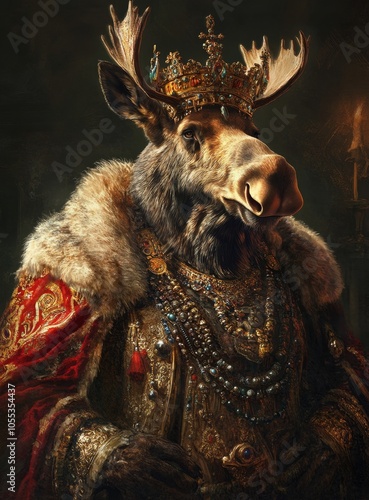 Noble Moose in Ornate Royal Attire 