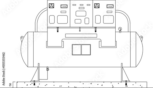 Vector sketch illustration silhouette of Compressed Air Plant and AGSS Details design for small factory industry