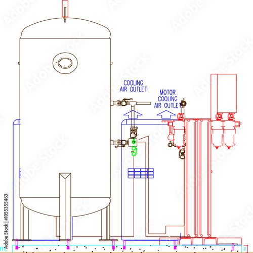 Vector sketch illustration silhouette of Compressed Air Plant and AGSS Details design for small factory industry 