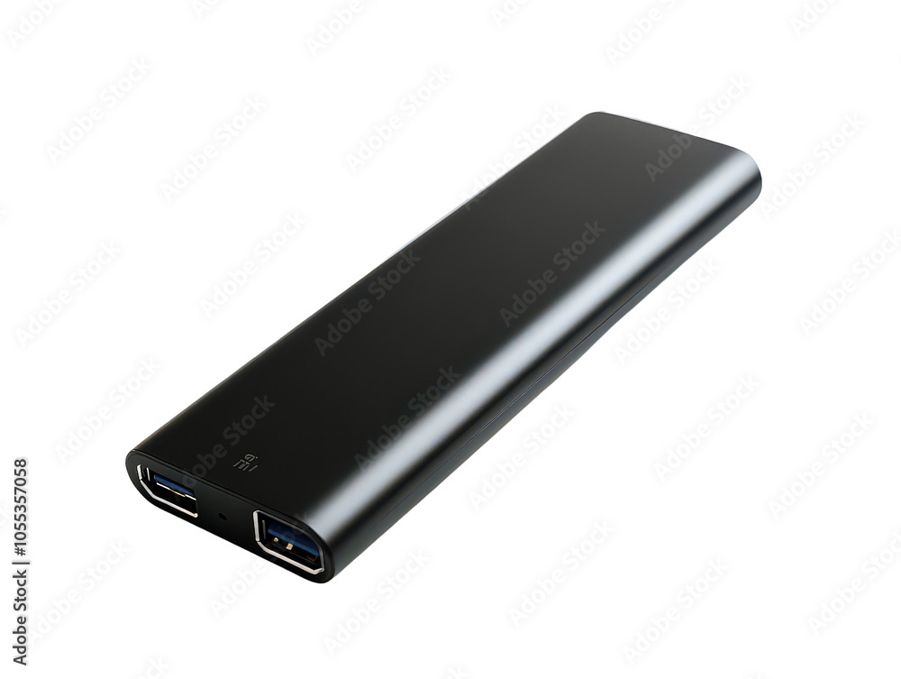 Sleek black power bank with dual USB ports, designed for portable charging, offering convenience and extended battery life on-the-go. Sleek black power bank with dual USB ports, designed for portable charging, offering convenience and extended battery life on-the-go.