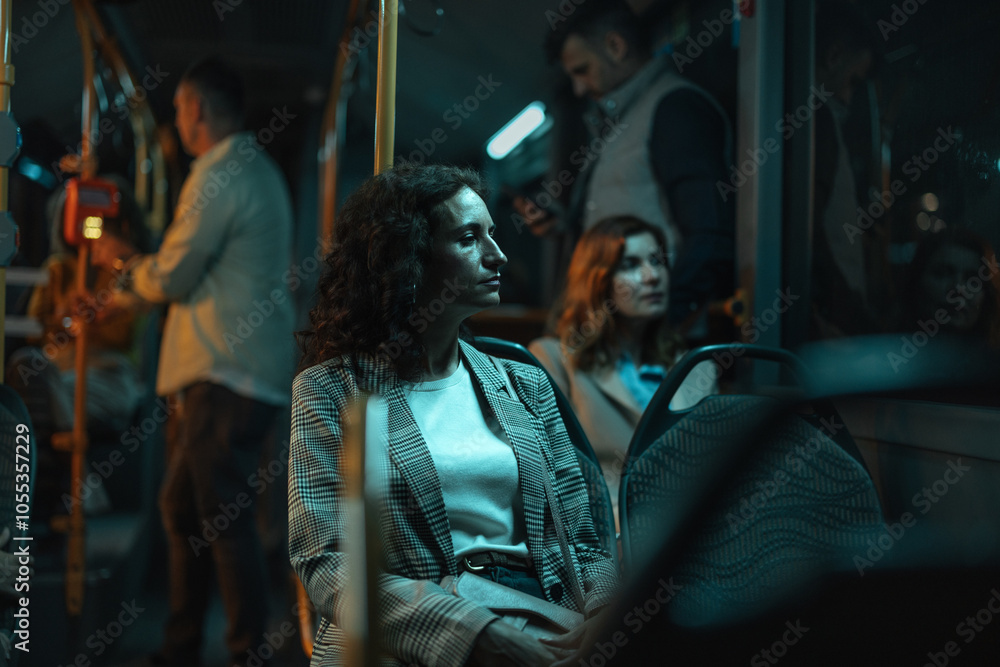 © bernardbodo - Brunette woman in her early 40s sitting on a bus © bernardbodo - Brunette woman in her early 40s sitting on a bus