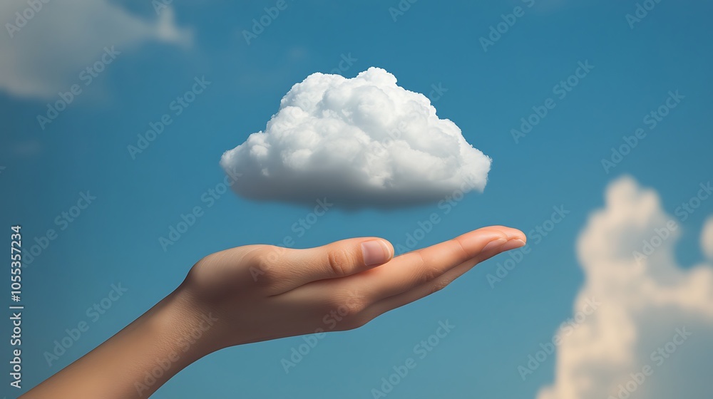 Cloud Held in Hand Against Blue Sky Cloud Held in Hand Against Blue Sky