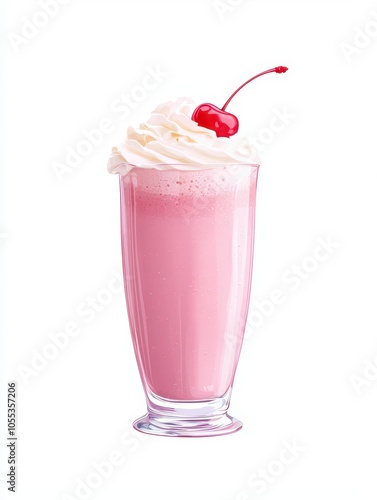 Delightful pink milkshake with whipped cream and cherry on top