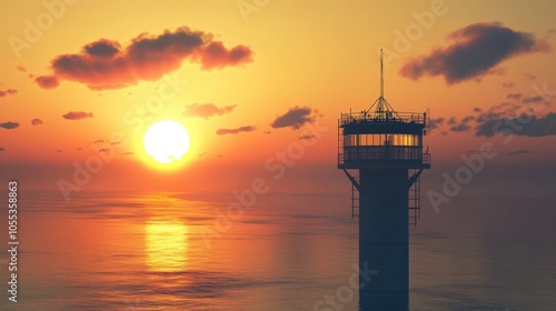 Locators: Tower Radar at Sunrise on the Sea Landscape photo