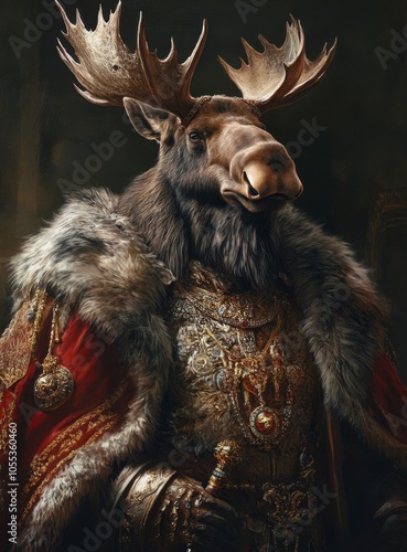 Noble Moose in Ornate Royal Attire 