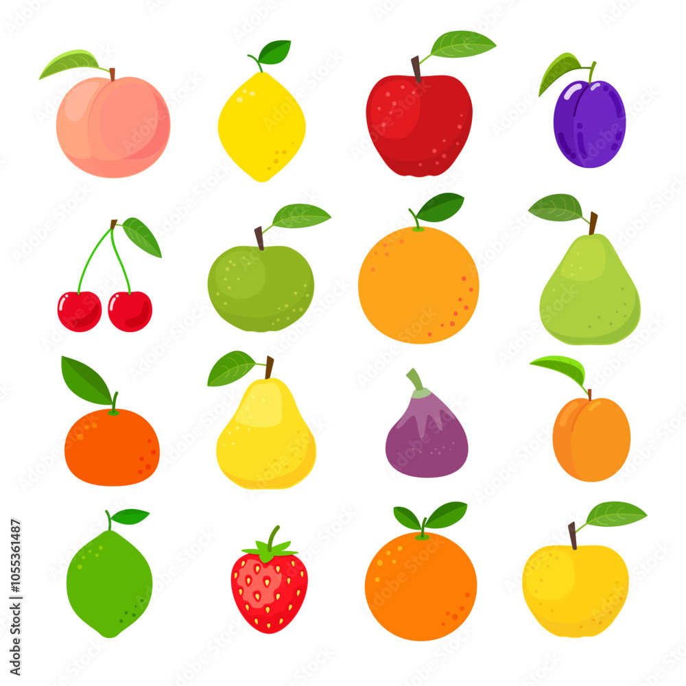 Set of colorful fruit icons Set of colorful fruit icons