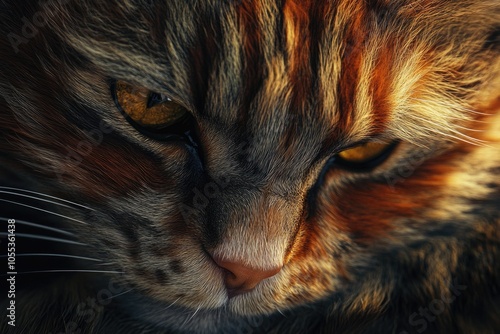 A close-up shot of a cat's face with bright yellow eyes, ready to pounce photo