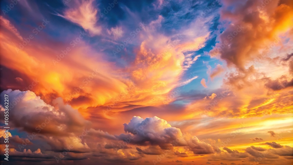 Fototapeta premium Soft and dreamy cloudscape at sunset with wispy cloud formations and hues of pink and orange, peaceful scenery, cloud formations, sunset scenes, calming backgrounds