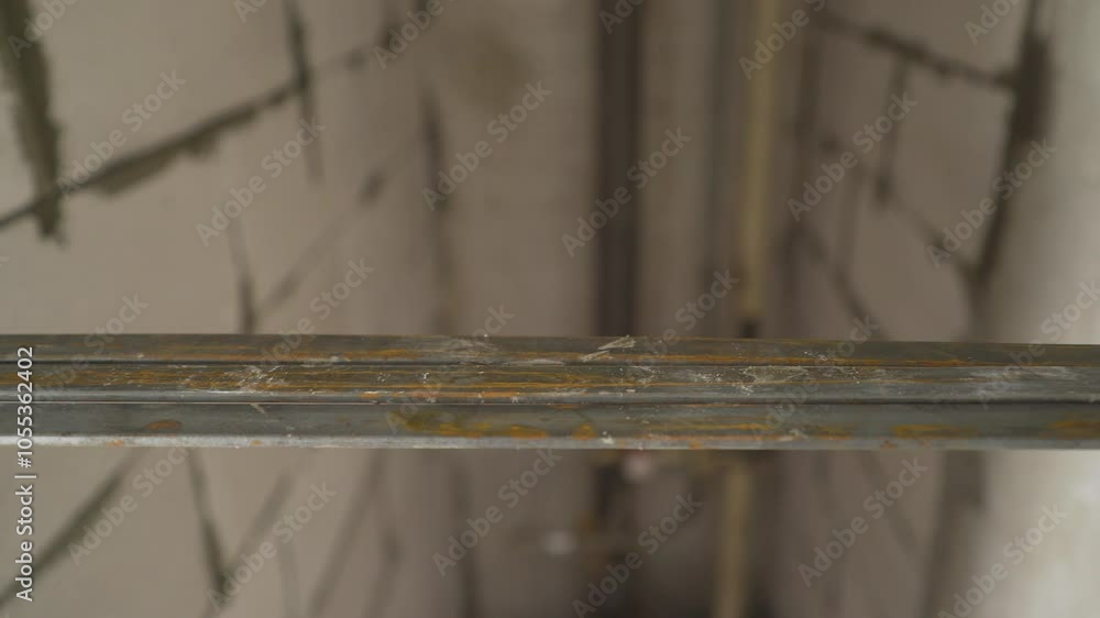 Construction worker applying cement glue on metal profile. Construction worker applying cement glue on metal profile.