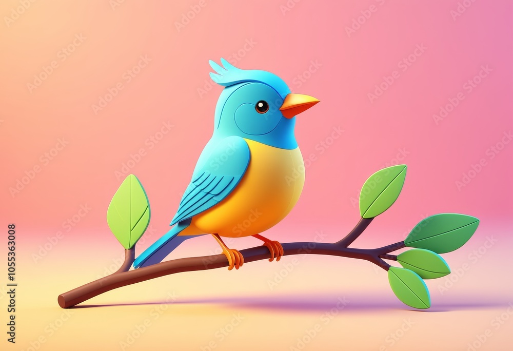 Colorful cartoon bird on a branch with gradient background Colorful cartoon bird on a branch with gradient background