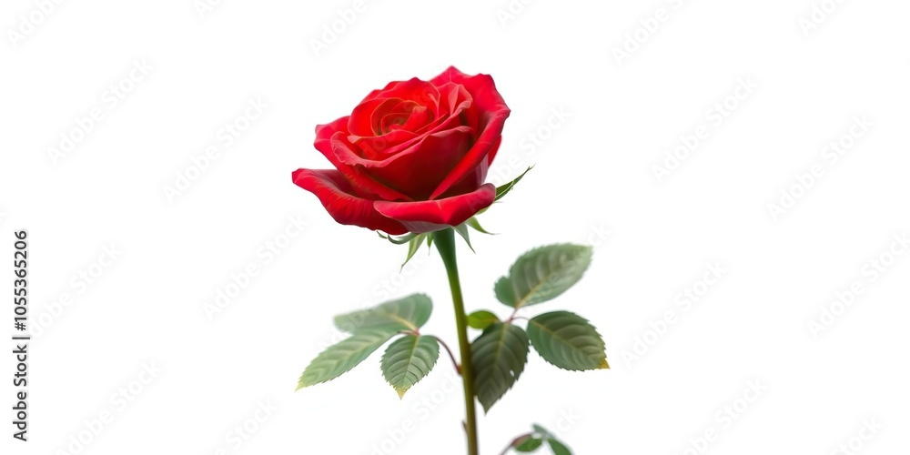 Fototapeta premium Vibrant red rose flower isolated on clean white background, flower, plant