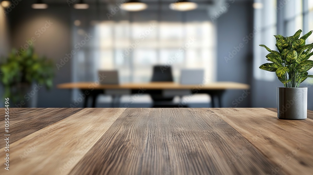 Fototapeta premium Blurred executive office desk in professional setting ideal virtual background for online meetings, educational sessions, and business video conferences