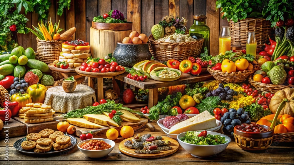 Abundant Table of Delicious Foods for Culinary Inspiration and Stock Photography Abundant Table of Delicious Foods for Culinary Inspiration and Stock Photography