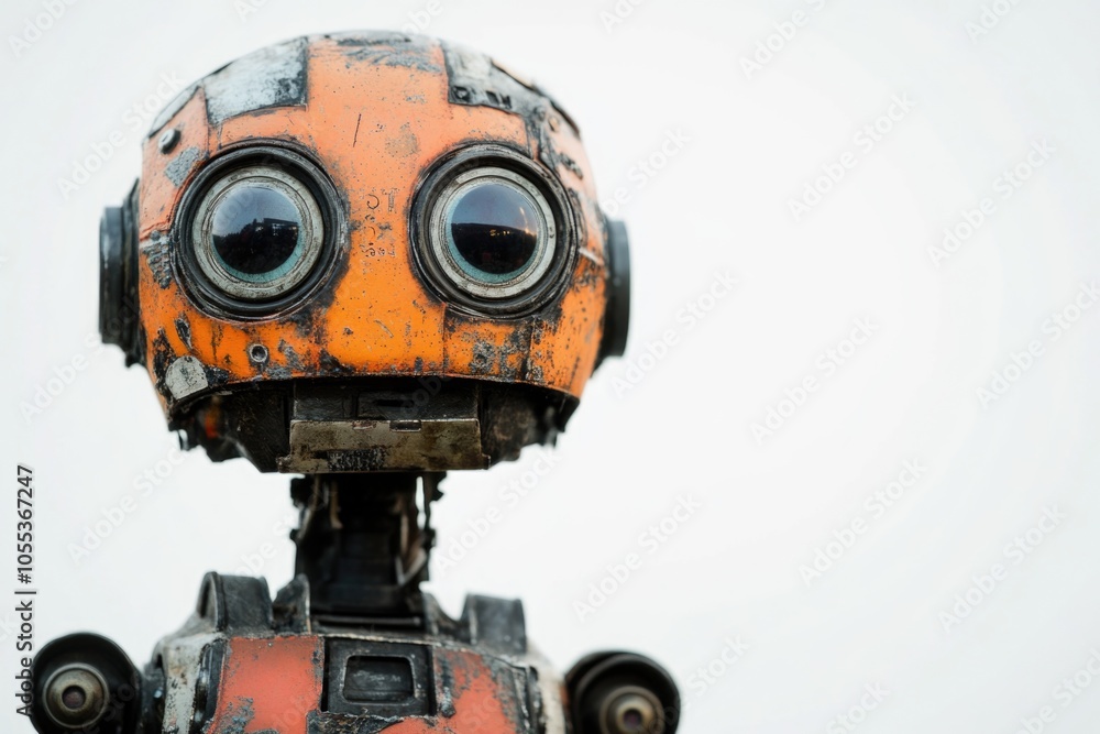 A close-up shot of a robot's face with large, expressive eyes A close-up shot of a robot's face with large, expressive eyes