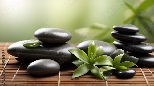 spa still life with zen stone, candle, and flowers 