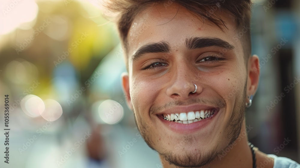 Confident hipster with piercings exudes body positivity. Confident hipster with piercings exudes body positivity.