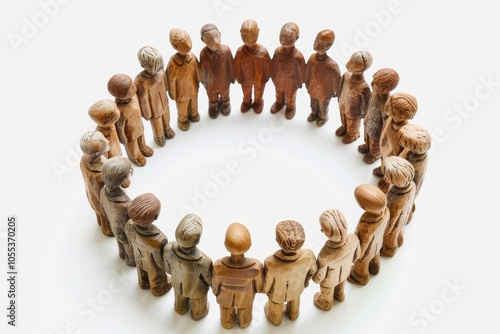 A group of wooden people standing in a circular formation, suitable for decorative or artistic purposes photo