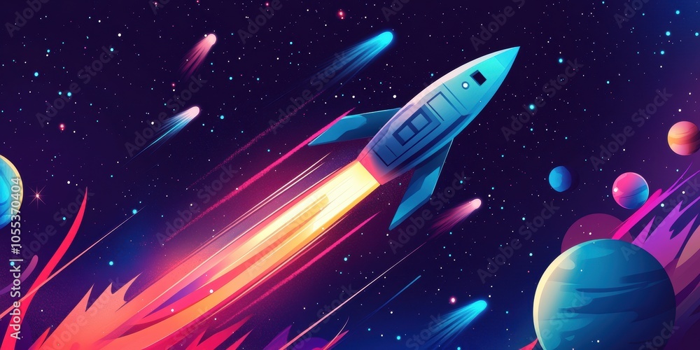 Rocket launching through space, leaving trail. Rocket launching through space, leaving trail.