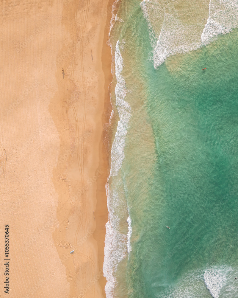 Aerial view of beautiful Bondi Beach with sandy shore and blue ocean waves, Sydney, Australia. Aerial view of beautiful Bondi Beach with sandy shore and blue ocean waves, Sydney, Australia.