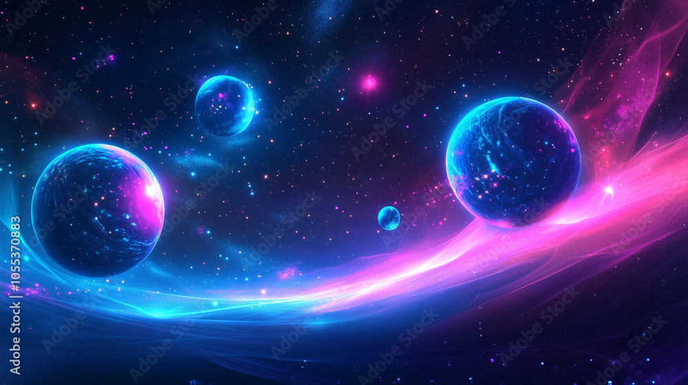 A surreal cosmic tableau features orbs floating above a vivid energy wave that cuts through the vastness of space, delivering a mesmerizing scene. A surreal cosmic tableau features orbs floating above a vivid energy wave that cuts through the vastness of space, delivering a mesmerizing scene.