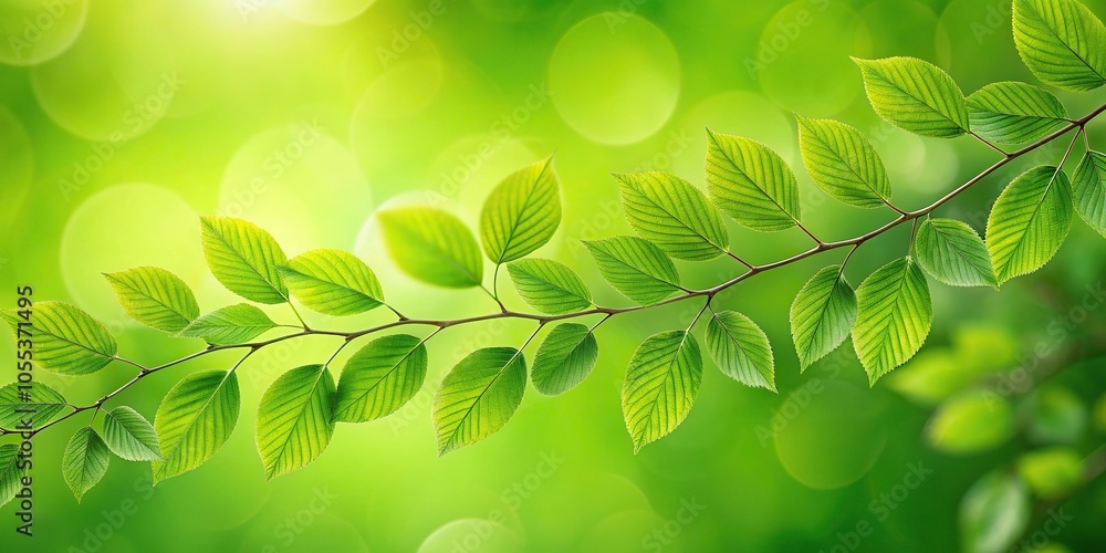 abstract close-up of green leaves on a branch against a blurred green background, green leaves, detail