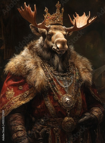 Noble Moose in Ornate Royal Attire 