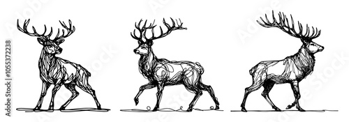 Graceful deer galloping through nature – black vector design