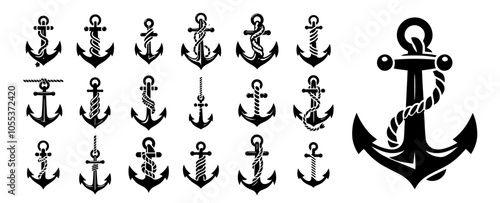vintage maritime anchors collection – black vector