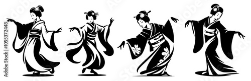 elegant representation of a geisha in a minimalist style, perfect for logo applications in fashion and art black vector