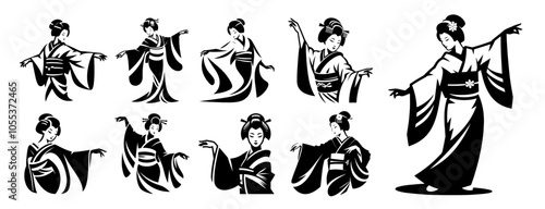 contemporary black shape logo showcasing a geisha, celebrating femininity and artistry in a modern context black vector