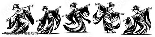 bold design of a geisha silhouette, merging tradition with modern aesthetics in a striking logo style black vector