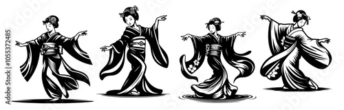 chic geisha silhouette logo, showcasing contemporary design elements while celebrating traditional Japanese culture black vector