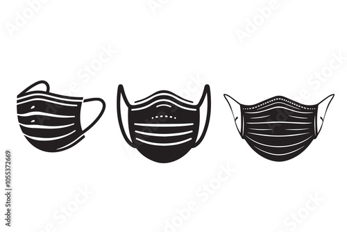 Medical Protective Face Mask Silhouette Illustration