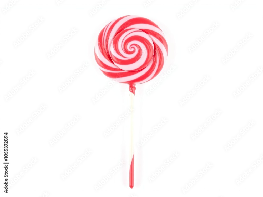 A close-up photo of a pink and red swirl lollipop on a pure white background, colorful, dessert A close-up photo of a pink and red swirl lollipop on a pure white background, colorful, dessert