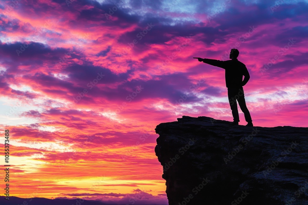 Fototapeta premium A person stands at the edge of a cliff, gazing up at the sky