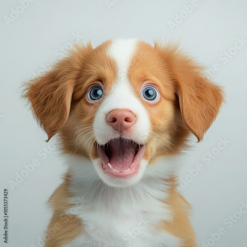 Adorable Puppy with Big Blue Eyes and Open Mouth.